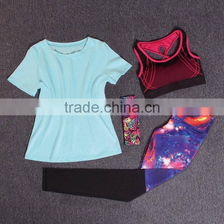 Best Seller Yoga Tops+Bra+Leggings+Headband 4PCS Sports Outfit