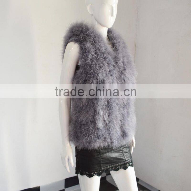SJ007-01 Top Quality 2017 Fashion Apricot Turkey Feather Vest