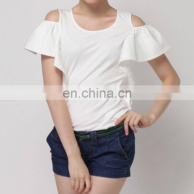 Fancy white off shoulder flying sleeve cotton ladies tops latest design