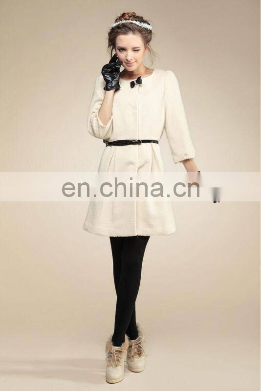 women fashion long pattern woolen overcoat,three quarter sleeve coats