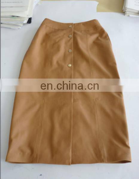 ladies genuine sheep leather skirt with button in front