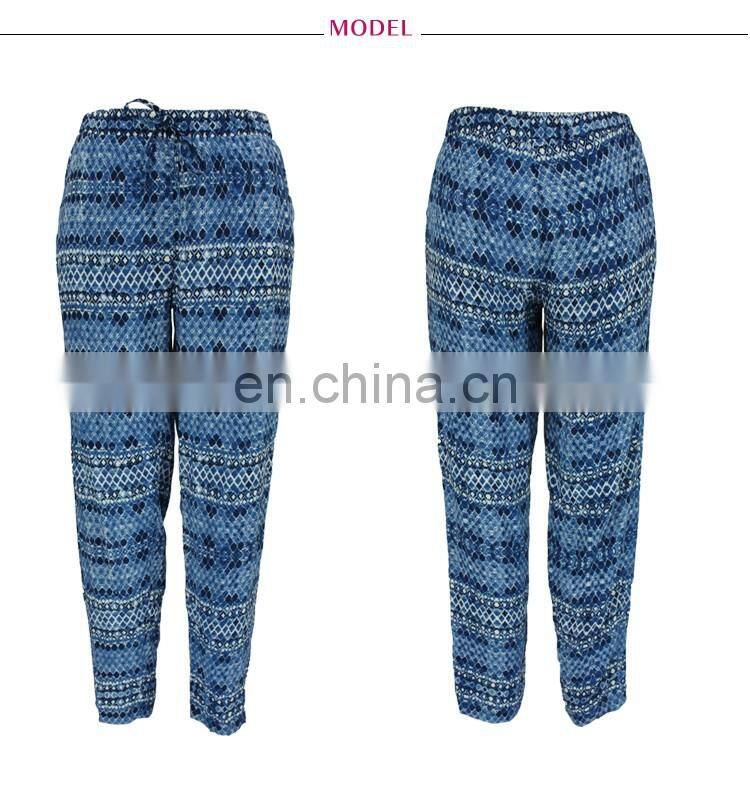 Latest Custom Design Women Floral Printed Casual Chinos Pants Twill Pants