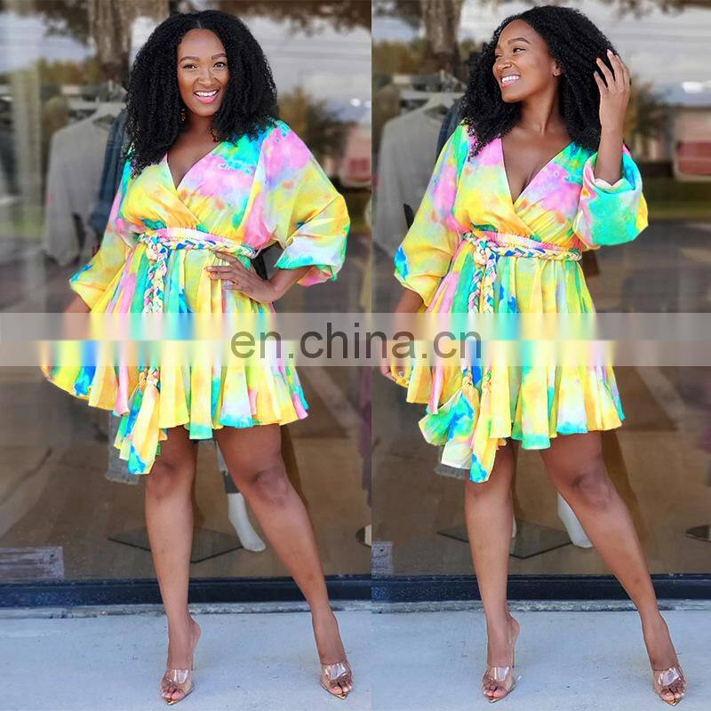 Manufacturer Customized Women's Summer Bohemian Long Skirt Printed V-neck Sexy Woven Oversized Skirt Plus Size Women's Clothing