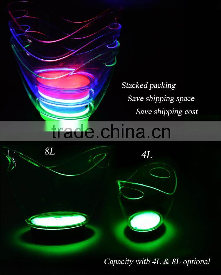 2016 customize rechargeable battery powered illuminated acrylic plastic led ice bucket