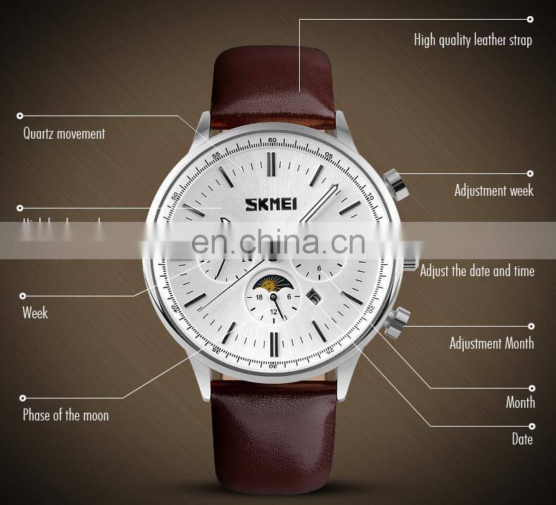 Luxury Goods Skmei 9117 Japan Movt Stainless Steel Back sr626sw Luxury Leather Watch Strap
