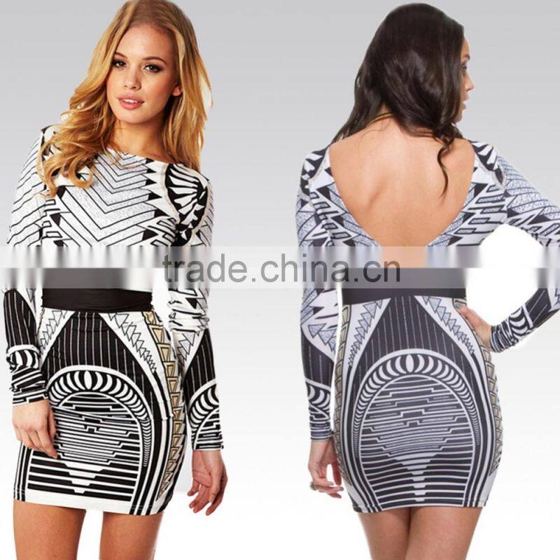 Sexy Backless Dress Fashion Dress Long Sleeves Sex Prom Dress