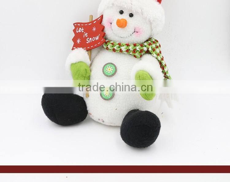 Sitting Snowman Stuffed Plush Toy With Fleece For Christmas Decoration
