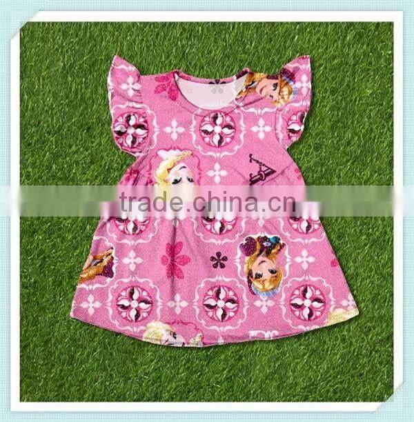 Latest style frozen elsa print girls summer dresses flutter sleeve dress for baby girl childrens boutique clothing dress