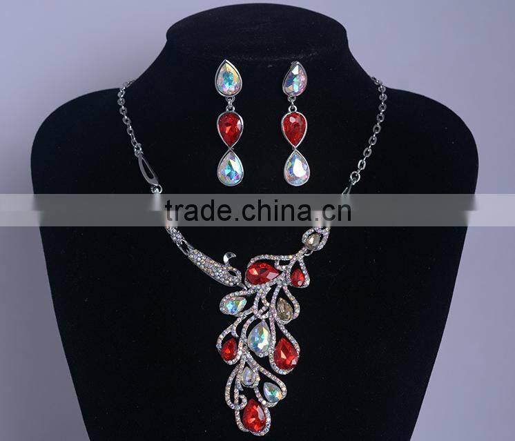Bridal Phoenix Necklace and Earring Fashion Colorful Crystal Jewelry Set