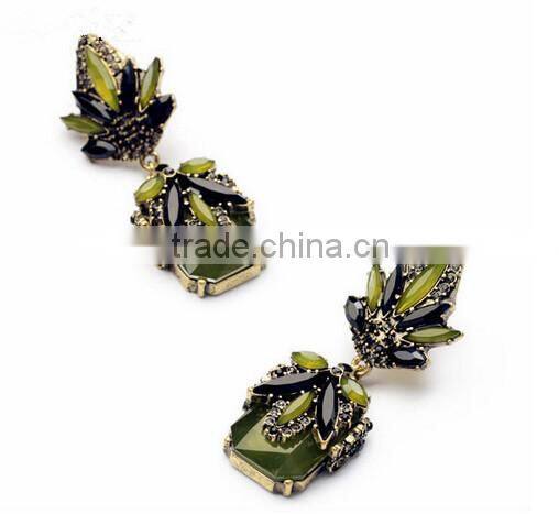 European Style Rhinestone crystal fashion New Brand Design Romantic Vintage leaf Elegant green drop Earrings Women Jewelry