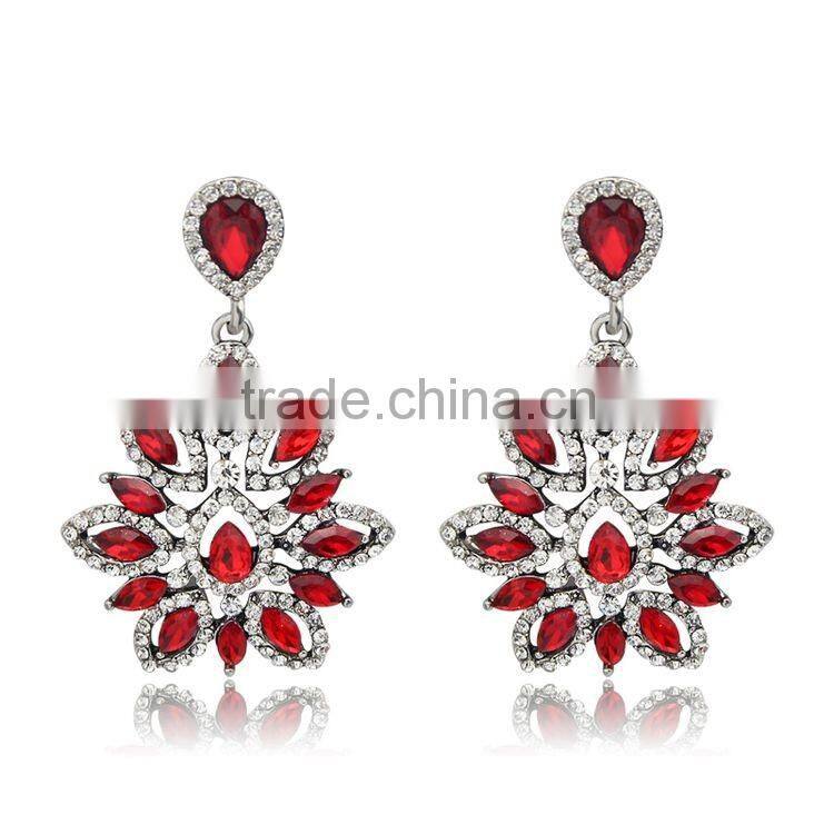 New Charm Fashion Crystal Rhinestone Water Drop Leaf Flower Dangle Drop Earrings
