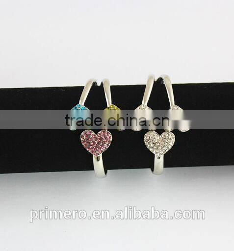 Hot Women Silver Tone 2 Heart Crystal Cuff Bracelet Bangle Fashion jewelry Gift