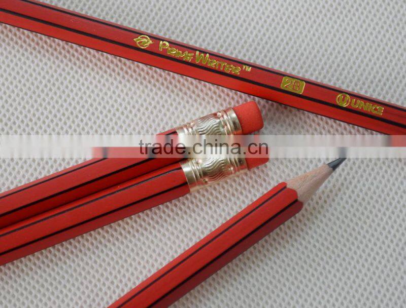Striped Wooden 2B Pencil with Eraser, 2B Exam Pencil with Free Sharpener