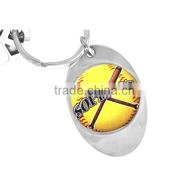Lead & Nickel Free!! Softball MOM Key Chain Silver Tone Oval That Displays A Softball & Bats Keyring