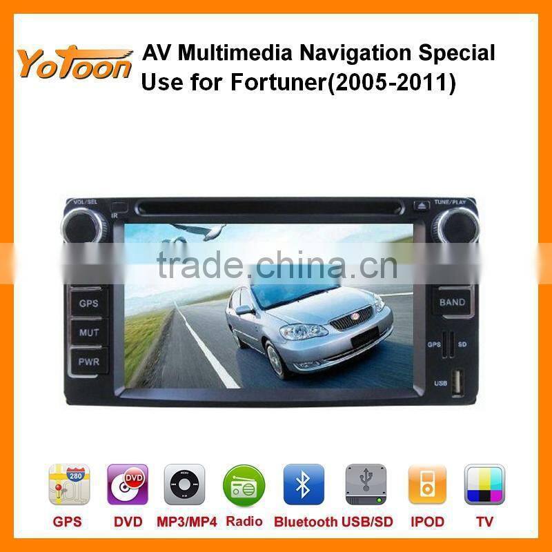 Car DVD GPS Player for Fortuner(2005-2011), HD/PIP/11 languages USB/SD/BT/IPOD/AV-in/AUX/ back view/car logo/wallpaper