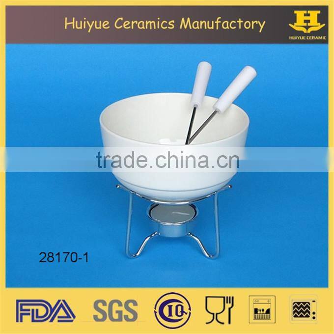 Ceramic chocolate fondue set, white fondue