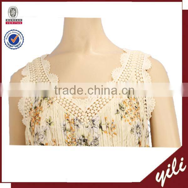 2016 new fashion sleeveless flower print lace contrast lady dress