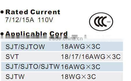 US/ Canada Copper POWER CORD Tail Plug with UL and CUL