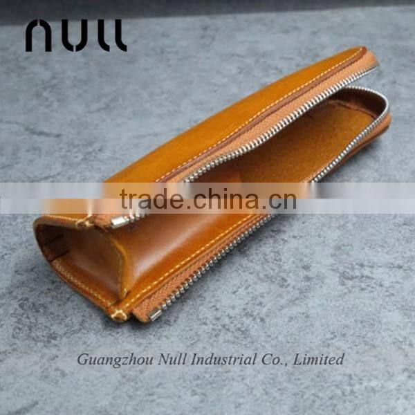 Genuine leather pen holder box with zipper