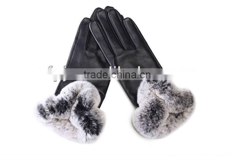 New Design Rabbit Fur Leather Glove For Lady