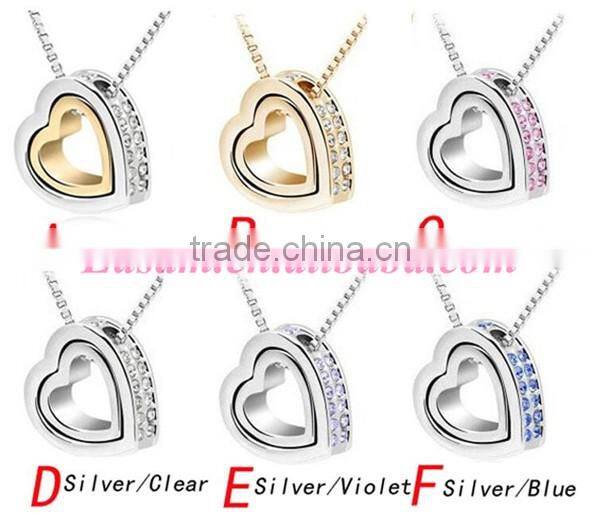 Easam fashionable eternal love double heart crytsal gold jewelry