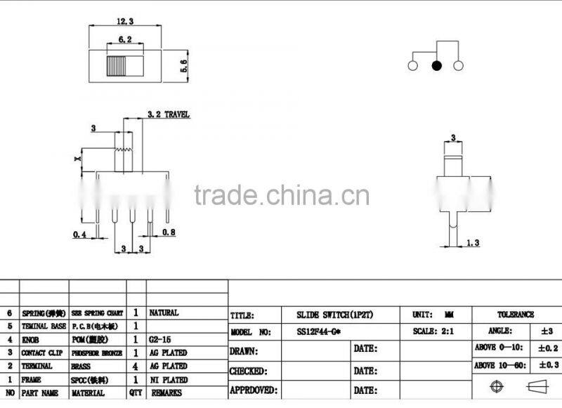 new 2016 hot selling waterproof 3pin slide switch with the best price