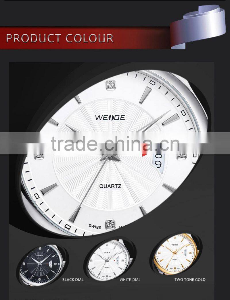 WEIDE Genuine Leather Waterproof Swis s Quartz Mens Luxury Watch