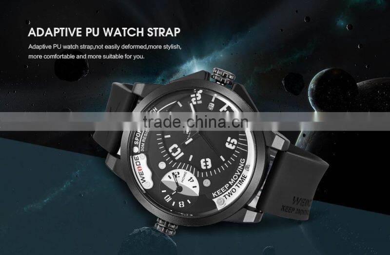 2015 WEIDE Hot-selling Men Sport Watches UV1501 With Quartz Watch Silicone Gel band 3 ATM Water Resistant