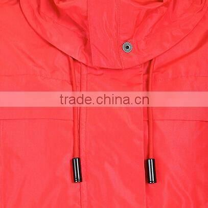 new design 100% polyester waterproof womens parka jakcet in red color