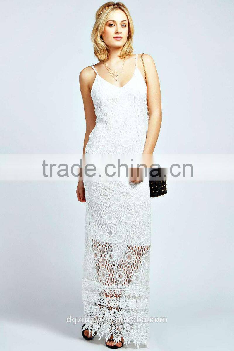 2016 Adjustable straps scoop V neckline evening dress/Sexy slim-cut sheer crochet maxi dress women party dress