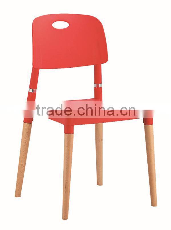 plastic chair with wood leg