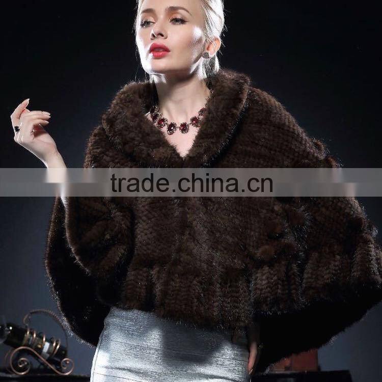 New Design Natural Knitted Mink Fur Poncho for Fashion Girls with Cheap Price