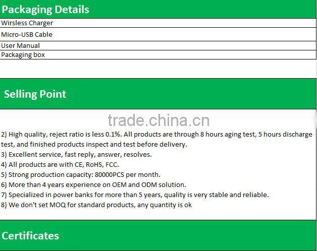 OEM 2016 high quality wireless charger with qi standarduniversal wireless induction charger