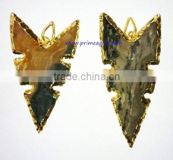Bulk Arrowhead Pendants : Fancy Jasper Electroplated Nodge Arrowhead Pendants - 03