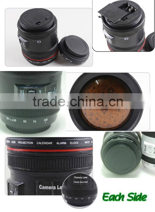 2015 newest design Camera Lens Shape LED star colorful projector musical night light for baby calendar Alarm Clock