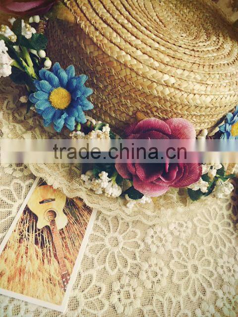 Handmade Artificial Silk Fabric Wedding Head Wreath Purple Rose Flower Wreath