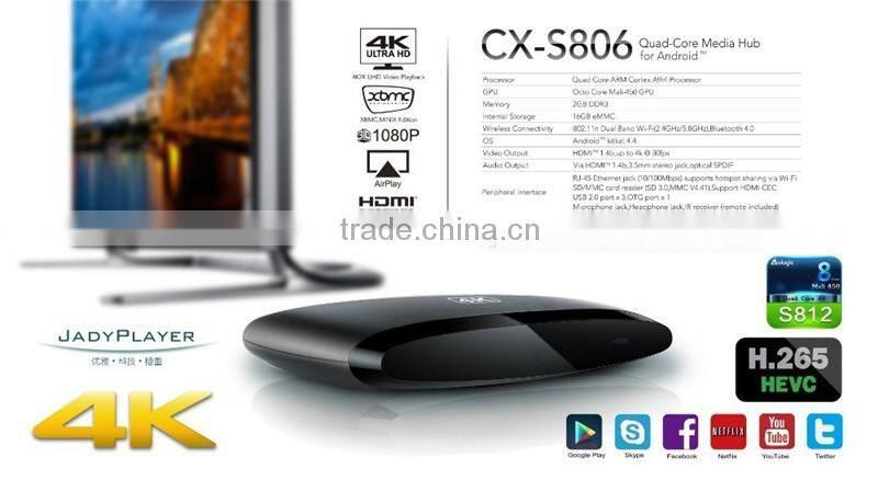 Original CX-S806 Android TV Box Amlogic S802 Quad Core 2G 8G Bluetooth 4.0 GPU Dual WiFi 4K2K 1080P XBMC KODI 14.1 IPTV CX-S806