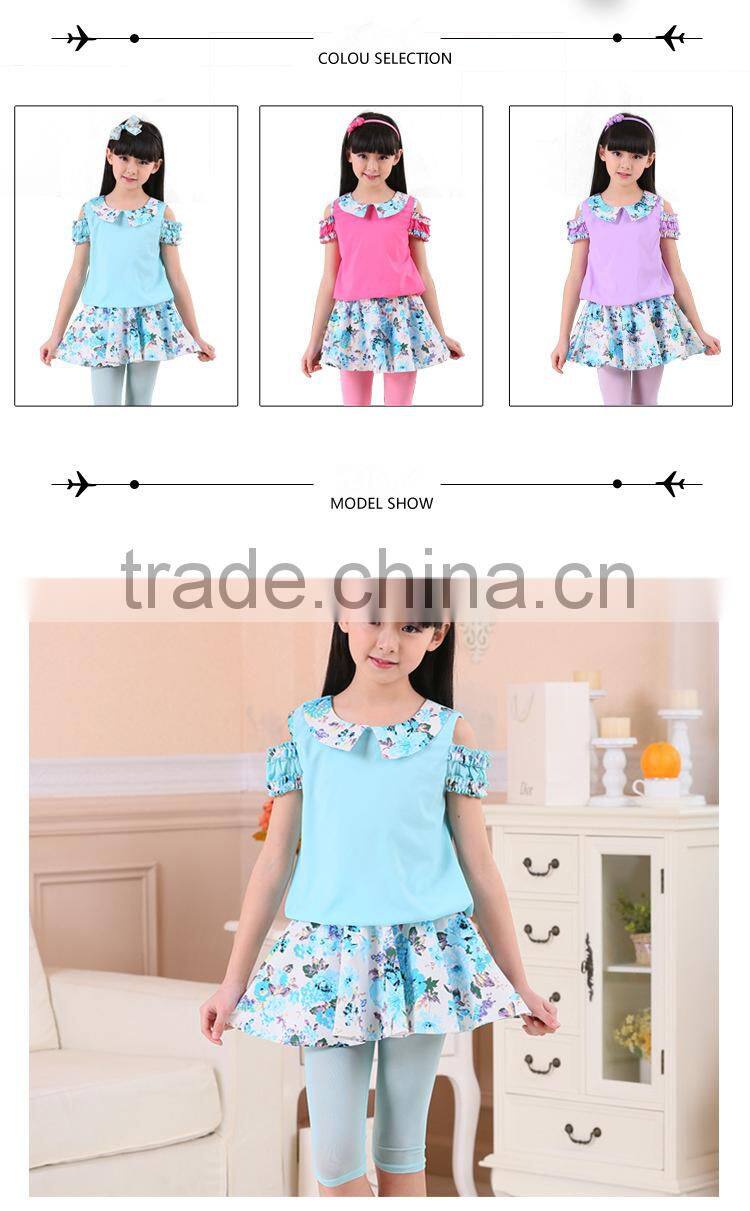 Girls new sets cotton flowers printed dress sets short sleeve sets