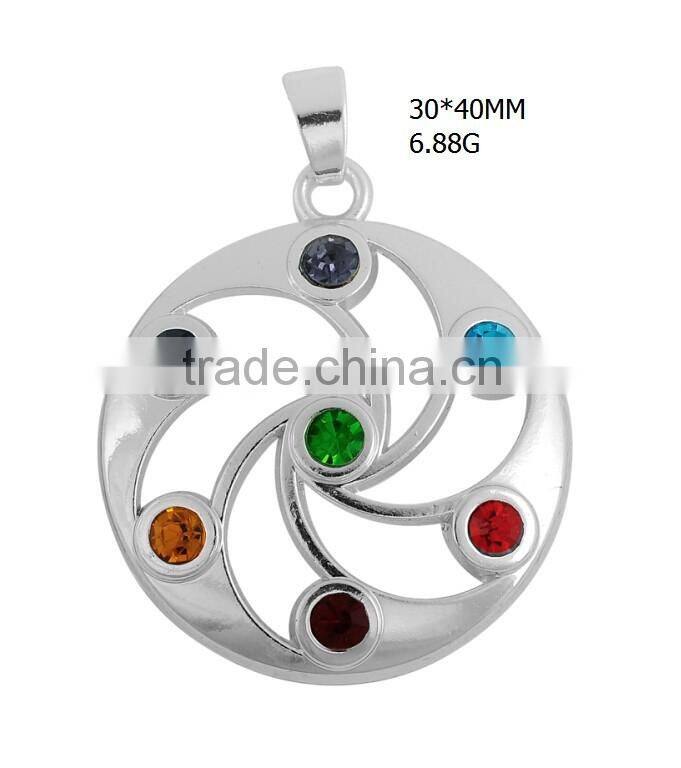 Stainless steel tatoo symbol seven color crystal round chakra jewelry pendants necklaces(YZ-003)