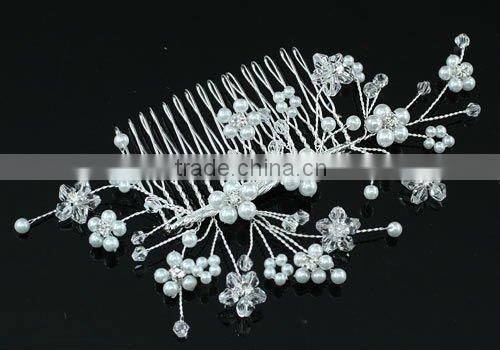 Bridal Wedding Handmade Flower Faux Pearl Hair Comb CT1388