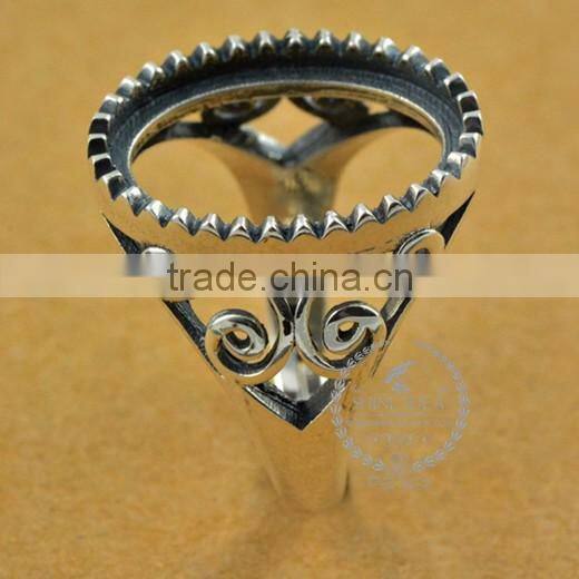 13*17.8mm 925 sterling silver antiqued silver vintage style oval saw tooth bezel ring base blank supplies DIY findings 1223073