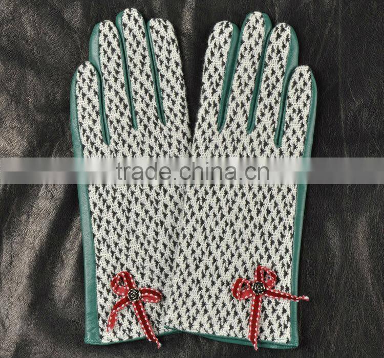 Concise bowknot check pattern colorful sheepskin leather gloves for female SL-EW104