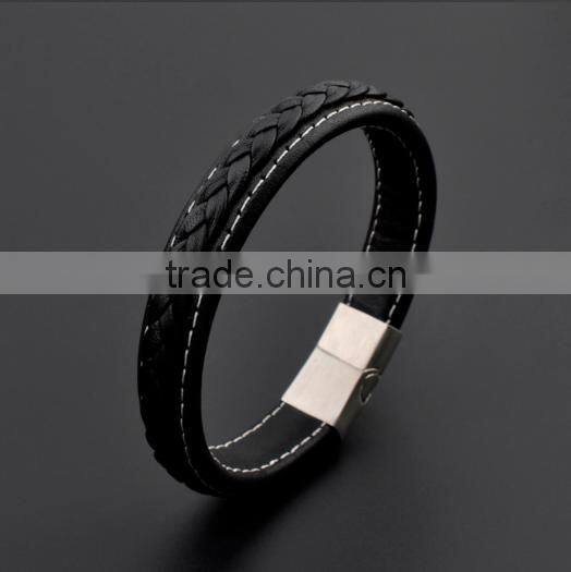 Latest Products In Market Mens Black Genuine Leather Bracelet 2016