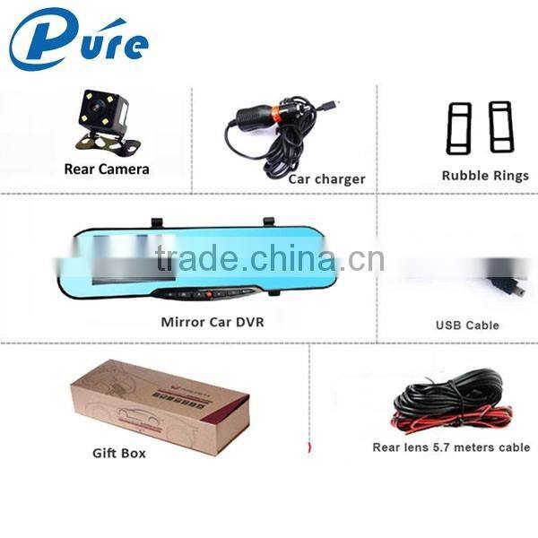 Hot Selling Black Box Car Video Recorder Rearview Car DVR 4.3 Inch Dual Lens FHD Mp4 Vehicle Recorder