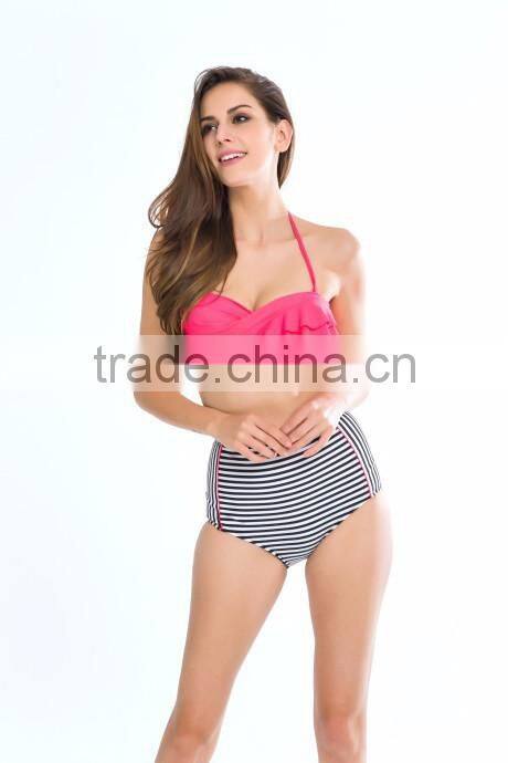 2016 Latest striped Retro High Waist Bikini