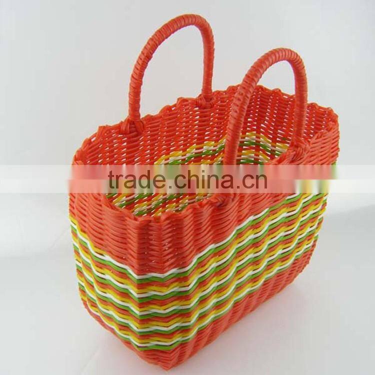 Plastic wicker woven home sundries storage basket vegetable shopping hand basket