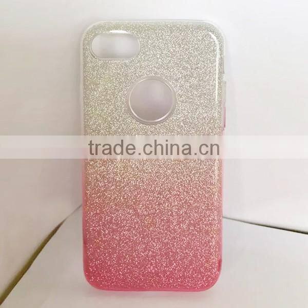 Gradient color glitter tpu phone case for iphoen7, 3 in 1 shinning phone cover, 3 in 1 back tpu case for iphone7