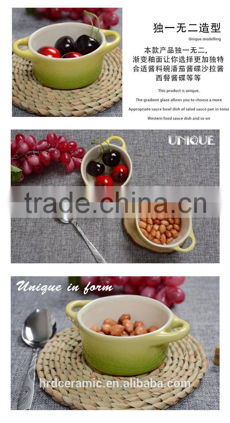 Cheap ceramic pet bowl/ceramic soup bowl with handle