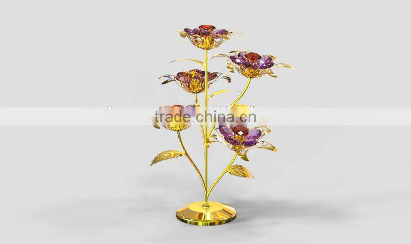 Luxury 24K Gold Plated decorative Red Crystals Flower for home decoration