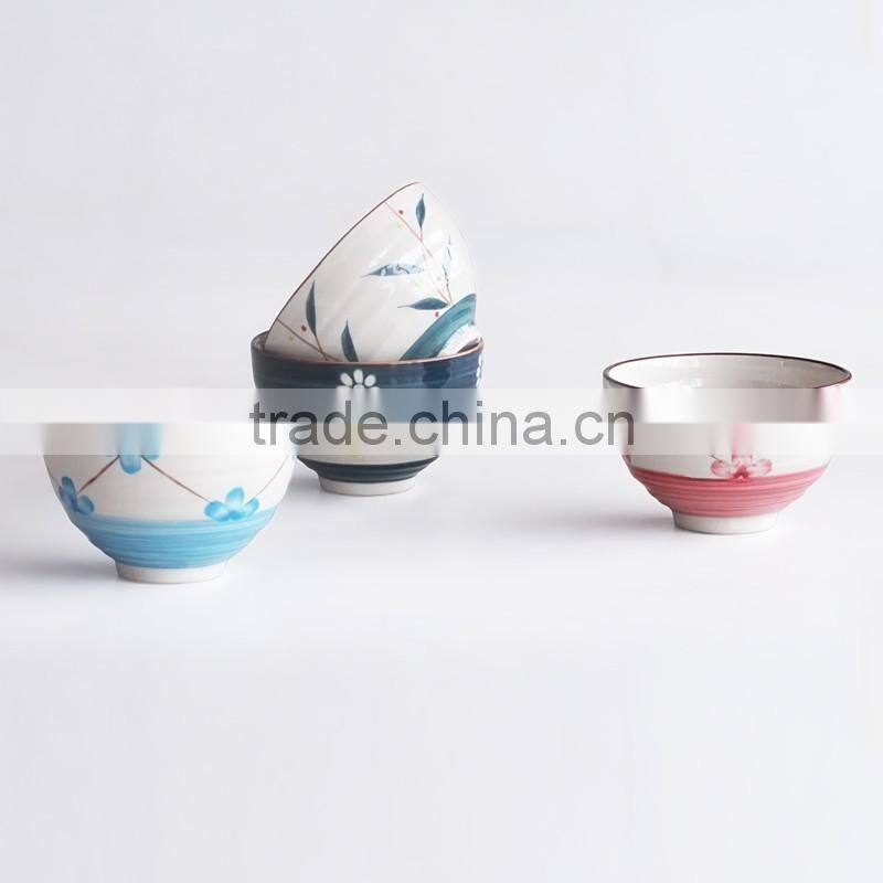 Japanese style ceramic noodle bowl with hand painting